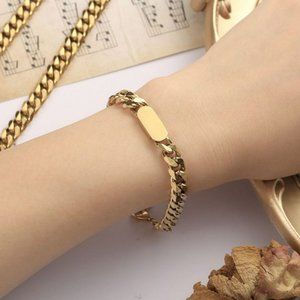 Women's Men's Bracelet Stainless Steel Cuban Link Chain Bracelets Gold‎